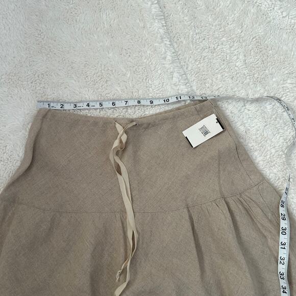 Allen Allen 100% Linen Skirt Beige Tiered Peasant Tie Waist Boho Casual Sz Small - Picture 4 of 6
